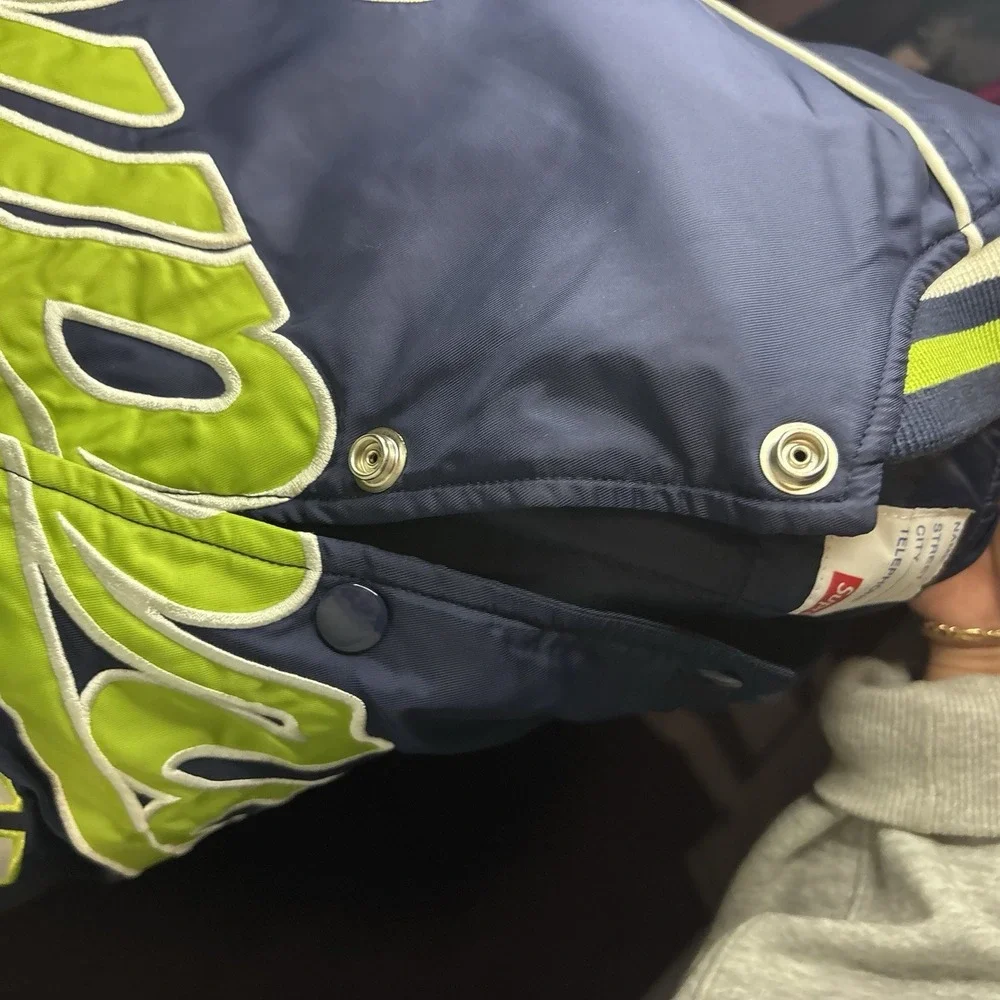 Supreme Team Varsity Jacket Navy Lime Green FW20 Script Logo NY Spellout Size M